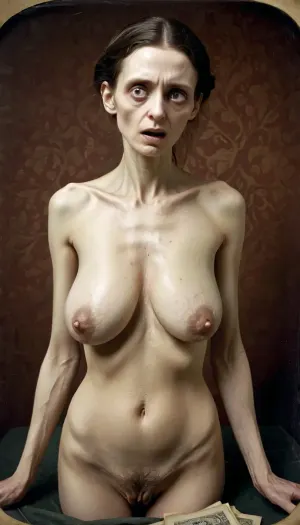 La mujer en la imagen era tan delgada que sus huesos protruyeron de su piel, y ella llevaba un vestido rebosante que colgaba su marco emaciado. Sus ojos hundidos y pallor fantasmal dejaron claro que era una ha