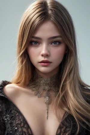 Thylane Léna Rose Blondeau, ein 19-jähriges Modell, das mit geschlossenen Augen steht, ist Gegenstand eines 8-k-Hyperdetailed Meisterwerks des Künstlers Ubanis. Das Gemälde enthält komplizierte Details wie z.B. Shaggy