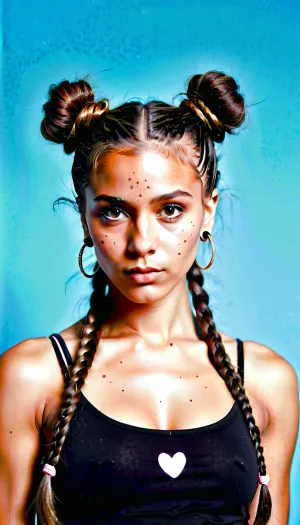 La femme seule aux cheveux longs et aux piercings se tenait devant un portrait, admirant sa propre beauté. Elle était une artiste habile qui aimait peindre et dessiner, mais elle avait toujours eu du mal à trouver le bon sujet. Jusqu'à ce qu'elle