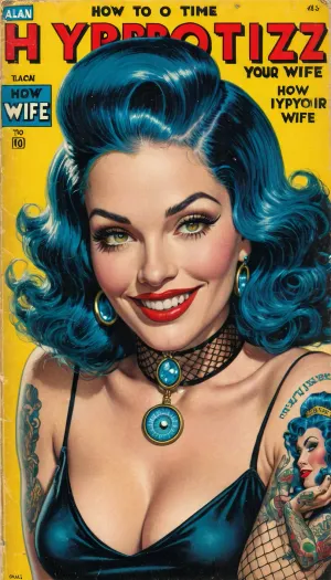 In the retro-futuristic world of Alan Moore and R. Crumb's "Neon Bible," Sarah wears a vintage comic book cover outfit with noir-inspired fishnet bodysuit and choker around her neck, swinging a crystal in her