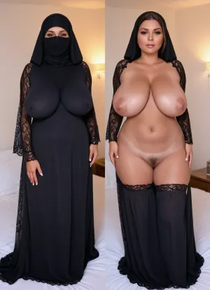 AI 생성 된 포르노 이야기에 대한 슈퍼 busty 지방 curvy milf 착용 검정 burqa, 와 no underwear, 과 wearing a 아름다운 거대한 가슴