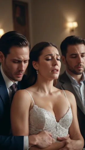 The Cuckhold was crying while watching several guys cum on his wife. She was held by another guy while both were crying, and the husband held his wife in a tight embrace, sobbing uncontrollably