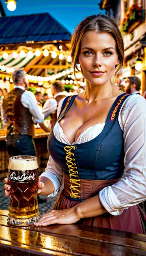 놀라운 busty 독일어 barmaid 에 현실적인 photorealistic uhd 생성 그림