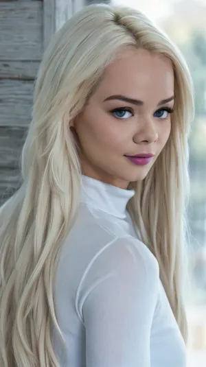 Elsa Jean,一位美艳的金发美女,长发和高清的HDR电影AM106_ Elsa_Jean的画像,在风景背景面前摆姿势