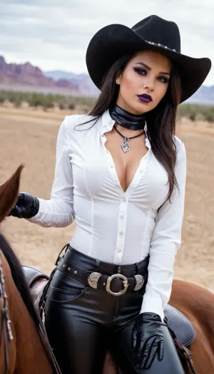 A beautiful Latina girl rode her horse through the dusty plains, her perfect boobs bouncing with every movement. She wore a tight white satin blouse that hugged every curve of her body, and her perfect boobs bounced with every movement. Her