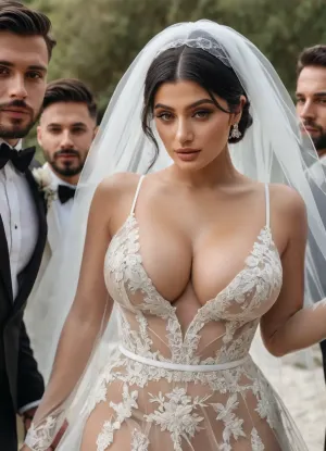 Koh KylieJenner, dev bir boobs ile sıcak bir gelin, şeffaf bir düğün elbise giydi ve üç erkekle üç erkek vardı