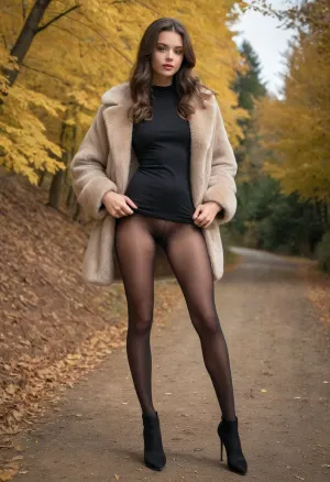 The young meika woollard was taking pictures with her Canon EOS R3, using the best quality 8k and 18-inch DSLR photo. She was wearing a fur coat, a chiaroscuro style outfit, and no pants