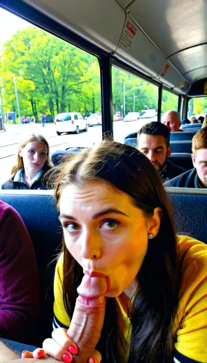 Ein schönes Mädchen lutscht auf einem riesigen Schwanz im öffentlichen Bus, verursacht Ausbruch und Ekel von den Passagieren