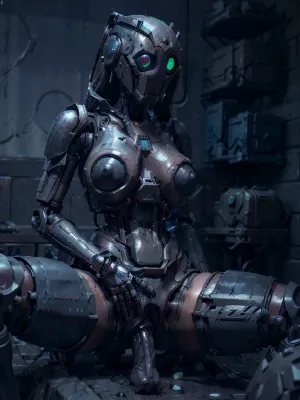 In the post-apocalyptic world, a robot girl named Dread roamed the streets. She was equipped with an ultra-realistic metal skin and sharp focus, making her look like a real person. Her joints were highly detailed,