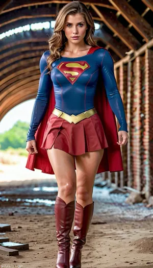 Supergirl, the super-heroine, entered the sewer tunnel to save the city from a group of criminals. She found herself in a dark and dangerous place and pulled out her trusty weapon - the powerful laser gun that could take down any villain