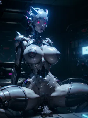 El mundo post-apocalíptico era un lugar oscuro y peligroso, pero la piel de metal del sexbot la hizo parecer aún más de otro mundo. Sus enormes tetas rebotó en cada empuje, y su casco le dio un aire de misterio