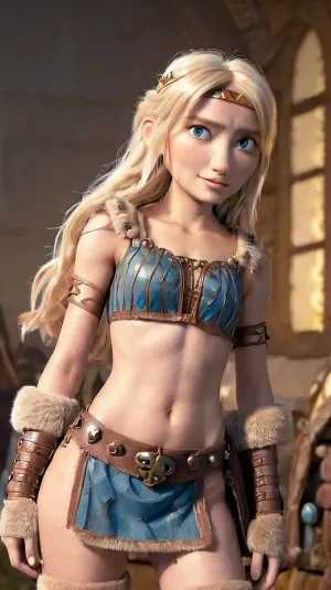 Astrid Hofferson, the sexy vixen with a curvy body and a tight ass, was taking pictures of herself in her bedroom. She wore a skin-tight leather medieval armlet on one arm and covered her pussy with the other hand