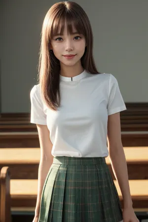애완 동물 24 세 라틴어 여성은 교회에 있었고, 전단 앞에서기도했습니다. 그녀는 주름을 잡은 스커트와 그녀의 머리를 가진 흰 셔츠를 입고 꽉 bun으로 다시 끌어 당겼습니다. 그녀의 얼굴은 밝은 빨간색으로