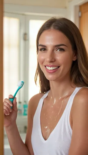 Si guardò allo specchio, ammirando la sua pelle perfetta e le curve perfette. Era orgogliosa del suo corpo e sapeva che meritava di sentirsi sicura in ogni aspetto della sua vita. Improvvisamente, ha sentito un forte bussare alla porta