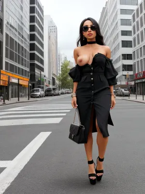The rich carreer girl flaunted her high platform heels and open dress in public, always up for a good time