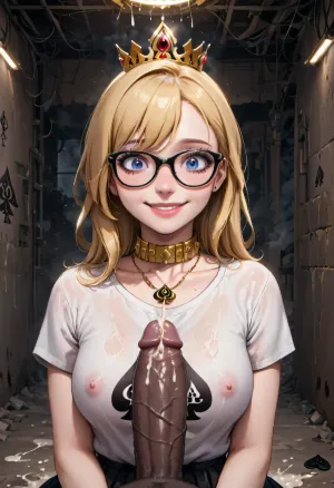 女子完全裸体,头发遮住脸. 她的嘴里有一个大黑鸡巴,她全身是精液. 她的尸体被纹了身,脖子上有金领. 她看着很震惊