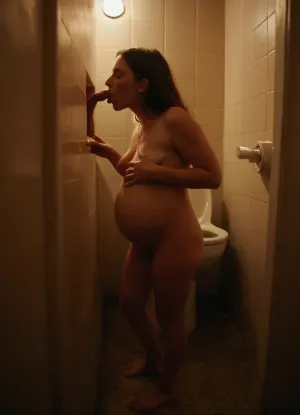 A pregnant woman was caught in the act of using a public toilet to take a dirty picture of herself. She had no shame and continued to pleasure herself while taking pictures, leaving the man who took the photo shocked and embarrassed