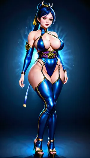 Китана, потрясающая женщина из Mortal Kombat, имеет большую задницу, толстые бедра и большую грудь. Она носит современный костюм для камеры, чтобы продемонстрировать свой полный вид на тело и максимальное воздействие