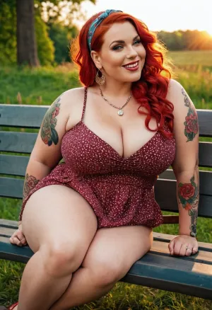 A 40-year-old woman with a big round ass, large round thighs, and a thick tummy posed in front of the camera with full tattoos and earrings. She had ultra fat bbw midriffs, large belly buttons,