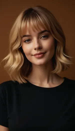 The Instagram model in the picture is wearing a comfy oversized t-shirt with the collar pulled down teasingly. She has voluminous blonde hair that cascades down her back in loose waves, framing her delicate face. Her makeup is