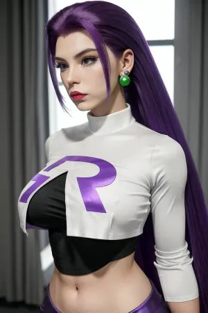 Jessie, a member of Team Rocket, loved to show off her body in front of the camera. She wore crop tops and earrings that showed off her cleavage. Her hair was slicked back, and she stood with great posture