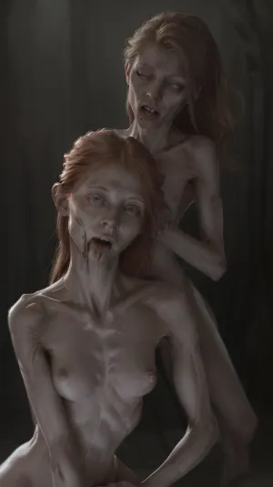 La foto de la hermosa mujer desnuda con piel y pelo perfectos, usando una peluca roja, siendo sostenida por otra mujer que le daba una mamada, tenía un enfoque increíble en la cara de la mujer y fue tomada con gran cuidado y atención al detalle