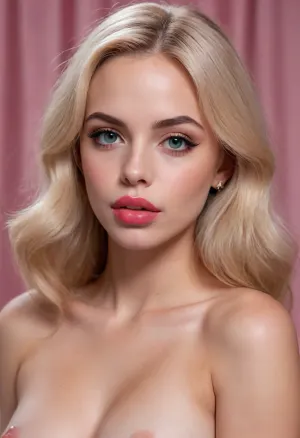 The blonde girl with the botox and fillers was posing for a picture, her face looking like a real life brat-doll. She had taken a lot of botox and fillers, making her look like a plastic doll. Her