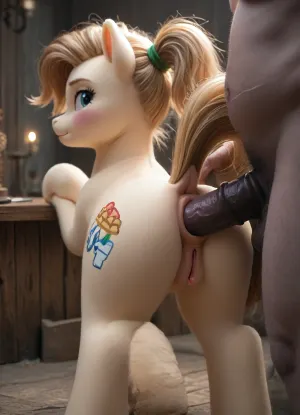 (ultra-realistic), (hyper-detailed), best quality, masterpiece, soft lighting, soft, (over-detailed), soft shadows, high quality, ((pony)), (bestiality), (a man in the first person stands behind a wild pony mare), ((wild)), (anal sex in the first person), (curvy pony looks back), (cream pie shot), (fat cock fucks her pony anus), (pony anus), ponytail grabbing her mare ass, <lora:259755_training_data:.95>