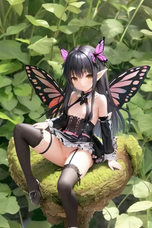 Un hada en el bosque admiraba su cuerpo de tamaño chibi cuando notaba que una mariposa fluctuaba cerca. Sonrió y alcanzó para tocar sus alas, admirando su belleza