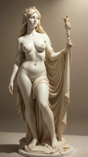 Ein Planet mit einer AI-geschaffenen Skulptur der Venus, die alle bekannten Gesetze der Physik und Biologie missachtet