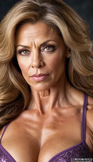 Un culturista femenino de 50 años con una mesmerizante fotorealista ultra-realista cautivaba los ojos redondos de la puja, iris perfectamente redondo, ojos muy detallados, ojos de alta calidad, ojos fascinantes, ojos brillantes y ojos brillantes