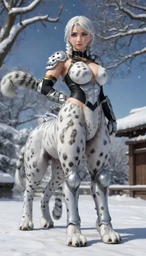 photorealistic, front view, Japanese, white hair, catgirl, snow leopard, cat lower body, massive paws, multiple snow leopard tails, cattaur, full body, armour, angelic, artiangel, Ranma21, a, girl, silver, extreme, long, hair, braid, Rapunzel, high-waist, single, braided, ponytail, black, wanapi, fur, xuer, White, tiger, centaur, female, feline, body, paws, tail, up, from, below, side, <lora:milkers_v2:.5>, <lora:Ranma21_V1-step00001500:.4>, <lora:wanapi:1.5>, <lora:绪儿 猛虎下山 xuer White tiger:.8>, <lora:267360_training_data:2>, <lora:554328_training_data:.7>, <lora:centaurs_042_merge_sdxl:.4>