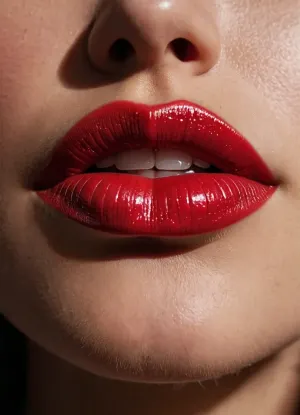 Extreme detailed lips, 8k, intricate details, extreme detail, focus on lips, gloss red lips, extreme close up, fake lips