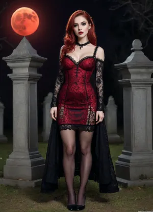 4 gothic girls posing in a graveyard, night, 4girl, big red moon, (((4girls))), 8k, photoreal, high quality, perfect tall body, long legs, intricate hairstyles, ((transparent lace gothic dress), (black lace stockings), high heels platform, ((sexy slut poses)), (((pussy visible))), (((tits visible))))