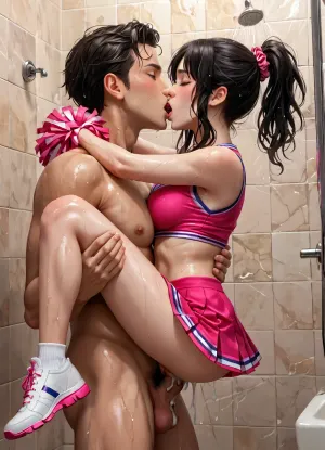 Athletic cheerleader's intimate moment: a tale of passion under the running shower