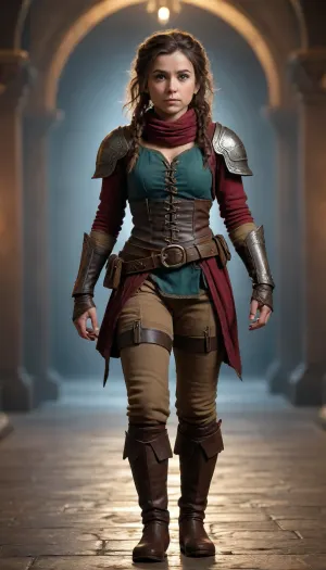 ((full body view)), woman halfling rogue