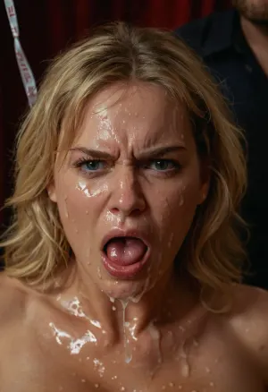 ((ultimate realistic photo)), RAW photo, UHD 8K, cinematic masterpiece, maximum quality, maximum details, incredible realism, Lux Nude People, score 9, score 8 up, score 7 up, woman, blonde, ((There was cum all over her face and breasts and on her clothes)), cumhair, cloth, ((cum realistic)), (runny cum:1.4), breasts, bukkake, cockonhead, DEN_barbucci_styleMK3, <lora:Cumhair_SD15_V1:.5>, <lora:cum_on_cloth:.5>, <lora:bukkake_1:.5>, <lora:bukkake_v0.4:.5>, <lora:Pouting:.9>, ((offended facial expression:1.4)), (angry:1.4), ((cum hanging from chin:1.4))