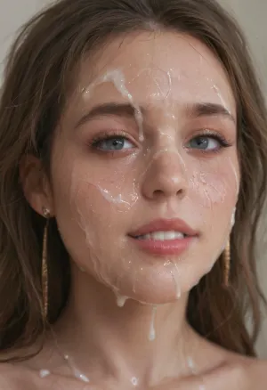 super close hot of bukkake, happy, cumshot, facial portrait picture of her face in cum facial, with natural minimal makeup, a lot of Cum on her face, cum on her eyelashes, Cum on her eyelids, Cum on her cheek skin, her face wet with Cum, Cum on her pink lips. cum on her hair, One of the ears dripping cum, woman, cum, on, face, <lora:JustCum:1.1>, <lora:add-detail-xl:.5>