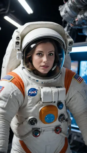 Show me a beautiful astronaut woman