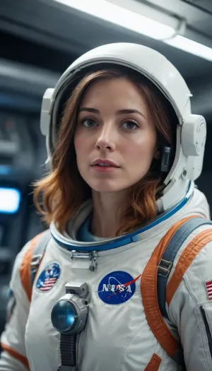 Show me a beautiful astronaut woman