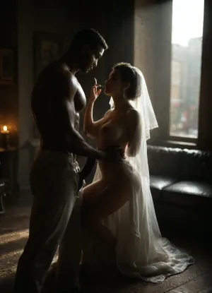 interracial, big black penis, a sensual scene in a dimly-lit modern loft apartment, (a beautiful Persian busty bride), in a silky white robe sitting on a dark leather couch, her black hair sleek and loose, ((a tall muscular Black man with an urban look stands near the bride and fuck her ass hard)), pain in her face, wet ass large black penis, cigarette in hand, watching them in silence — soft shadows, moody lighting, cinematic and emotionally charged atmosphere, ((white man in a white suit)), kissing the bride's belly as her cuckold husband



girl, love, 13th, floor, style, reij-snrs, light, and, shadow, by, <lora:dark:.5>, <lora:love:.7>, <lora:M05_Intensify:.6>, <lora:13th floor style:.9>, <lora:sunriseSDXL-000009:.6>