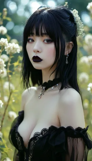 Contrasting eleganza: un asiatico gotico vixen nelle ombre