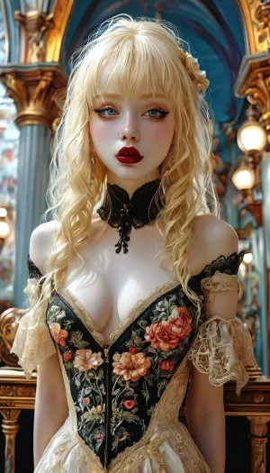 gothic, goth, pale skin, dark black eyes, blond hair, bangs hair, black eyeliner, (black lipstick), white skin, perfect eyes, small eyes, detailed eyes, small nose, good anatomy, ultra detailed, high resolution, fake breasts, slut face, whore, (ahegao:1), sexy posing, (illustration:1), (hand drawn:1), (anime:1), <lora:MJ52:1>, <lora:EnvyZoomSliderXL01:-1>, <lora:detailed_notrigger:1>