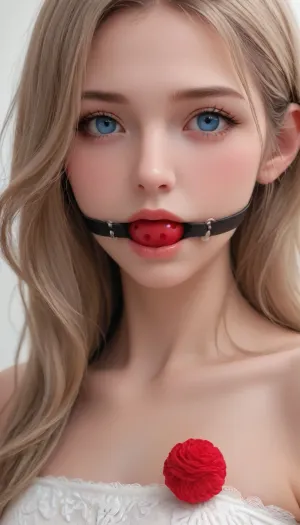 A beautiful girl with very long blonde hair with brown lowlights, blue eyes, and tanned skin wearing a short skin tight dress holding hyperrealistic flowers from the side. She has a perfect body, photo realistic. Shes standing caring and loving and skinny. Her lips are stretched around a red ball gag, She looks like a person in real life with a matte photo effect, subtle use of shadows, and a pale color palette. This is a realistic, hyper-detailed portrait created using realistic art techniques, resulting in a photorealistic slim thick full body. Realistic, 4K profile picture with woman standing showing off body from the side. Very realistic so no one can tell it’s not a real life picture taken. Real enough to look like human on earth. Holding beautiful flowers, showing off real life thick bottom from the side., strapless, tube, bodycon, ball, gag, spider, bit, ring, <lora:Plain_tube_dress:.8>, <lora:EnvyZoomSliderXL01:1.8>, <lora:gagged-4e:.8>