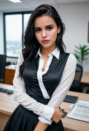 sexyselfie, selfie of woman, 1girl, highly detailed, high quality, masterpiece, (an woman with black hair, white shirt and black skirt in office), award winning photo, nikon RAW photo, 8k, Fujifilm XT3, best quality, realistic, photorealistic, ultra detailed, raw photo, <lora:sexyselfie:.9>