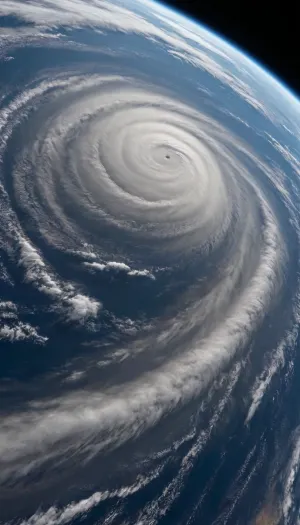 Space, planet Earth, Cyclone, View from the ISS, ultra realistic image, 8K