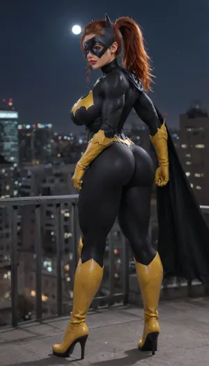 Beyond batgirl: ночной дозор мускулистого бимбо в городском пейзаже - полный портрет тела