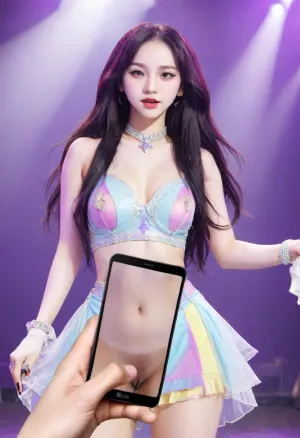 Korean idol stage, 20s female idol star, dancing, singing, idol stage costume, yujimin, majikfone, <lora:yujimin_v10:1>, <lora:Magikfone_XL_0.4:.8>