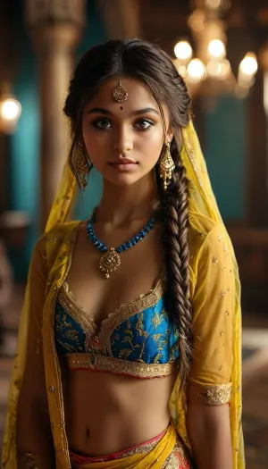 Enchanting glance: a perfect portrait of a 20-year-old indian princess in an 8k raw image