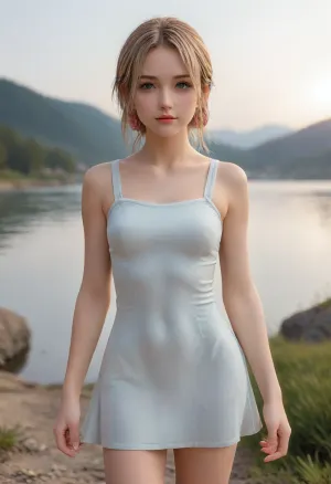 photo, cheerful blonde, (((masterpiece))), (((best quality))), 2d, behance, majestic, dressed in a relaxed light blue mini dress, [superhero costume], (Wrap top:1.2), a hefty samurai, (exquisite 1girl, solo:1.3), she's Alluring, reimagined, she smiles like a Ninja, her hair Multicolored, Lake, Modern, Peaceful, Swirling pink sakura flower, Hipster art, Nostalgic lighting, Pale skin, Green detailed eyes, flawless, stands in a lecherous sexual position, fertile, imposing, dramatic, complimentary colors, ., <lora:add-detail-xl:.5>, relaxed, mini, dress, <lora:BT_Relaxed_Mini_Dress_XL:.8>